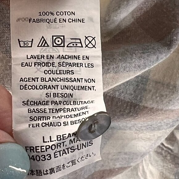 LL Bean Womens Small Plaid Flannel Button Up Shirt Band Collar Soft Beige Brown - Picture 9 of 12